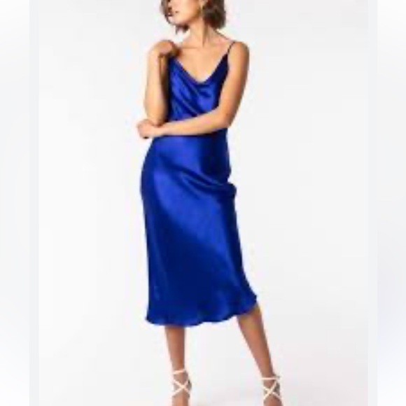 bebe Blue Satin Midi Dress - Picture 1 of 3